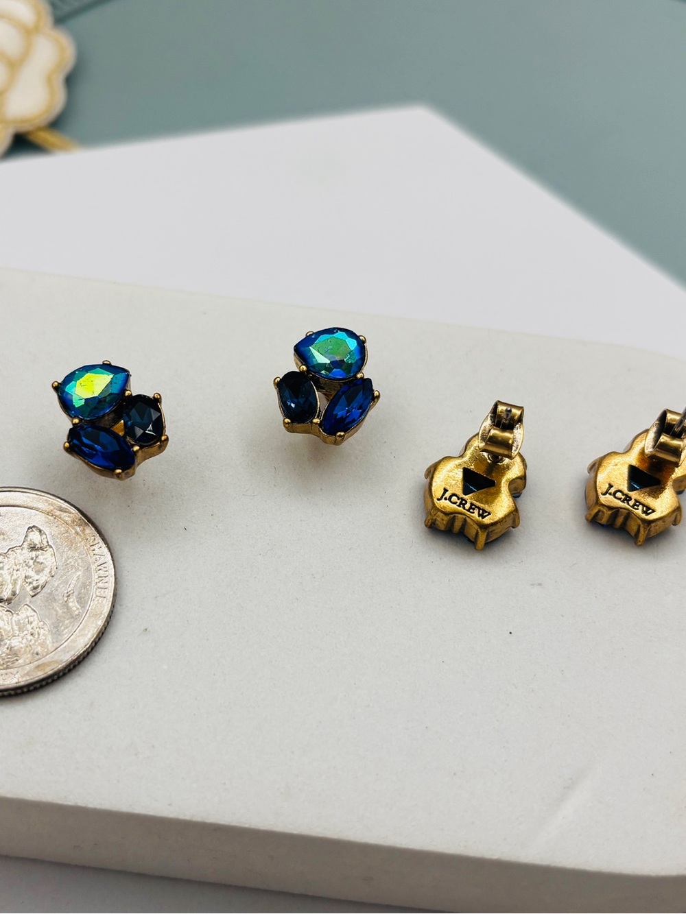 J.CREW CRYSTAL TRIO EARRINGS Blue - Picture 2 of 3